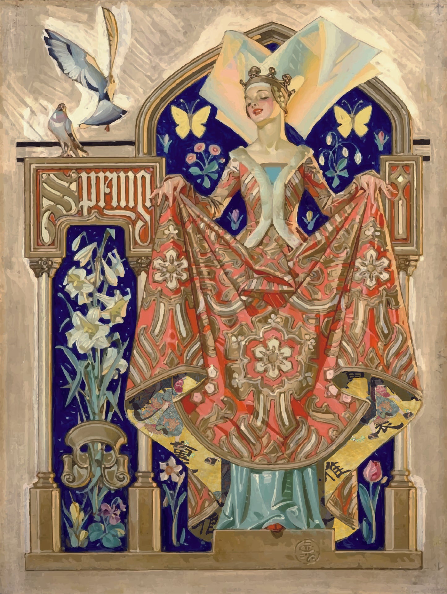 Lining textile : Queen of Spring by Leyendecker retouched by URAMASA 裏雅™