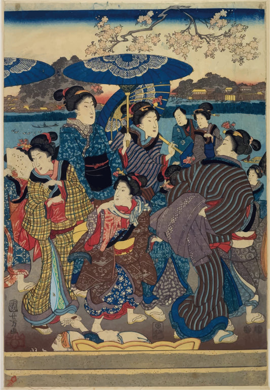 Lining textile : Sumidagawa Fireworks（隅田川花火） by Kuniyoshi UTAGAWA（歌川国芳）retouched by URAMASA 裏雅™