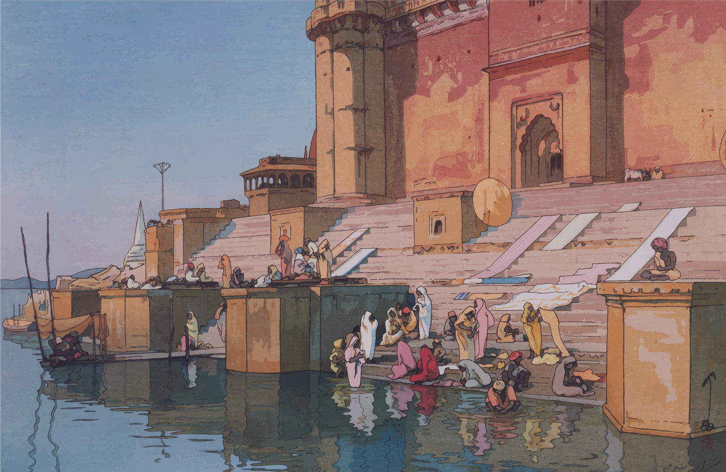 Lining textile 裏地 : Banaras, Ghat ベラレスのガット　by Hiroshi Yoshida 吉田博